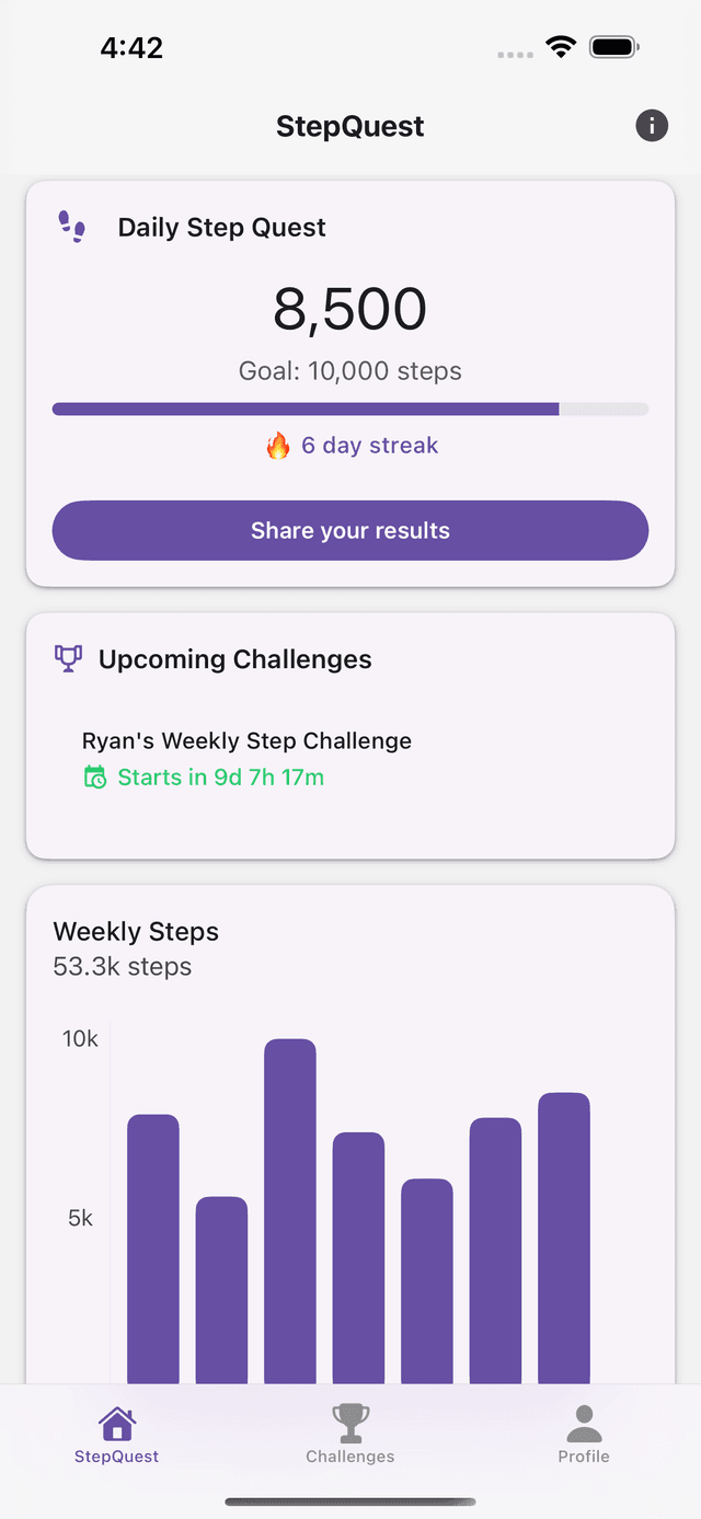 StepQuest App Screenshot 1